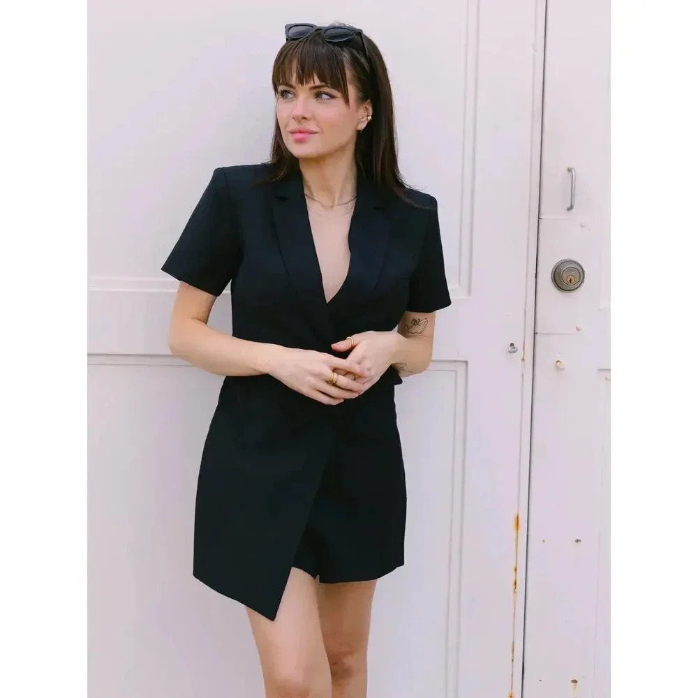 Endless Rose Short Sleeve Blazer Romper Black Size L NWT - Picture 5 of 11